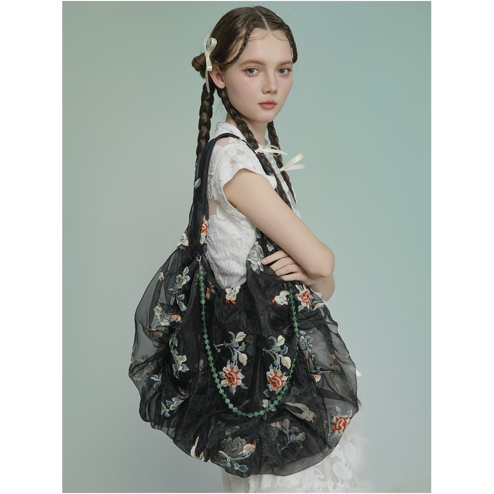 Weiyuanlu Spring and Summer New Heavy Industry National Embroidery Eugen Yarn Bag New Chinese Fairy Style Single Shoulder Bag Apricot image 3