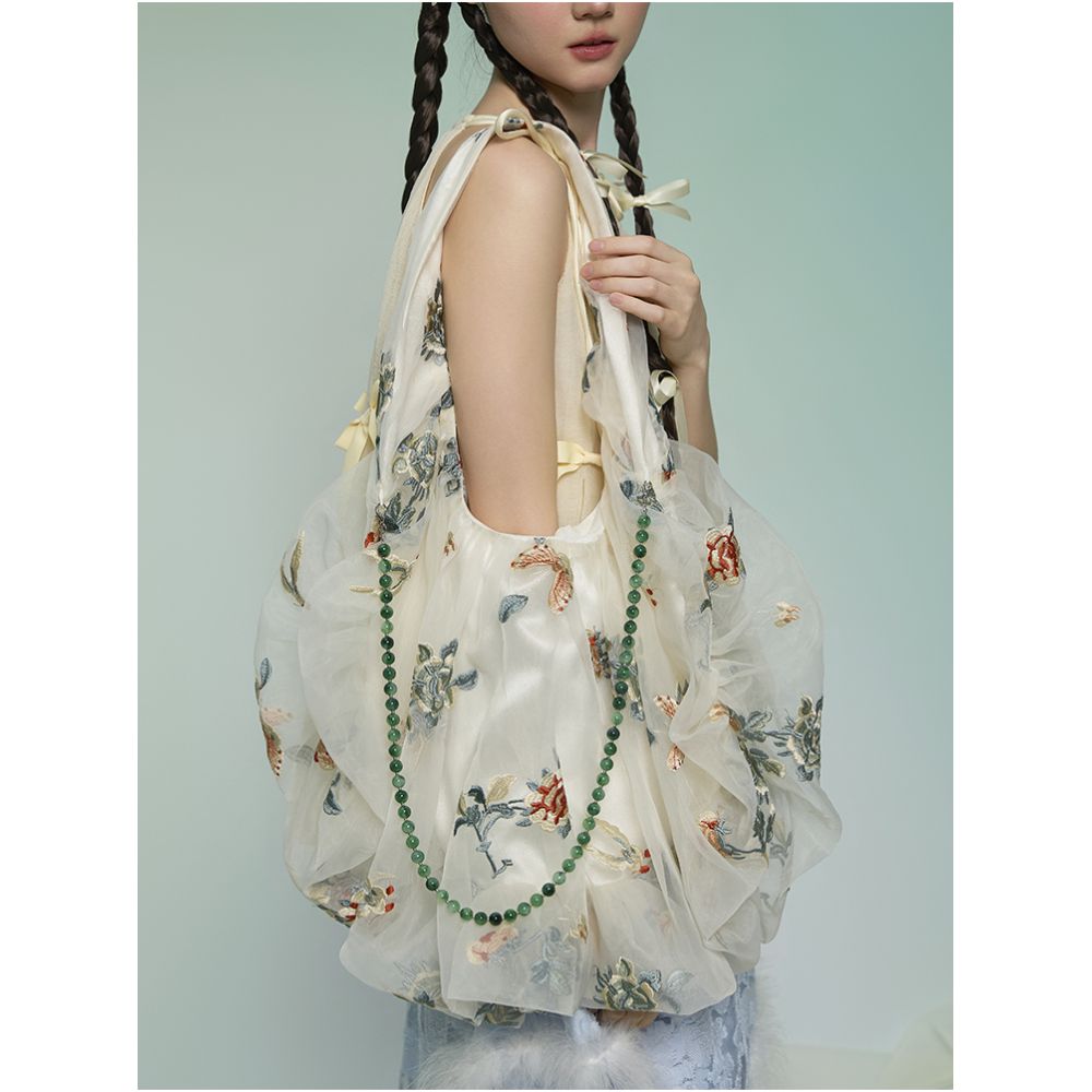 Weiyuanlu Spring and Summer New Heavy Industry National Embroidery Eugen Yarn Bag New Chinese Fairy Style Single Shoulder Bag Apricot image 0