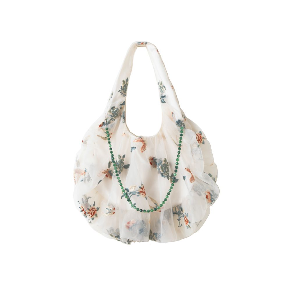 Weiyuanlu Spring and Summer New Heavy Industry National Embroidery Eugen Yarn Bag New Chinese Fairy Style Single Shoulder Bag Apricot image 7