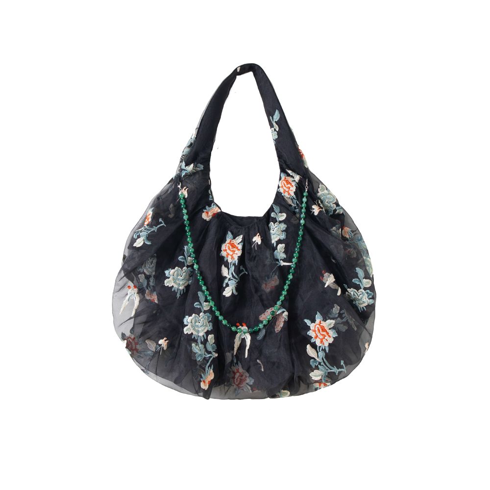 Weiyuanlu Spring and Summer New Heavy Industry National Embroidery Eugen Yarn Bag New Chinese Fairy Style Single Shoulder Bag Apricot image 8