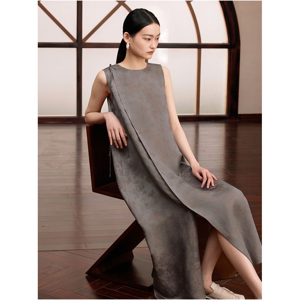 Ruyi Lianyun Silk Blended Diagonal Hemp Jacquard New Chinese Style Dress Women s National Style Su Pan Button Jade Button Long Dress image 1
