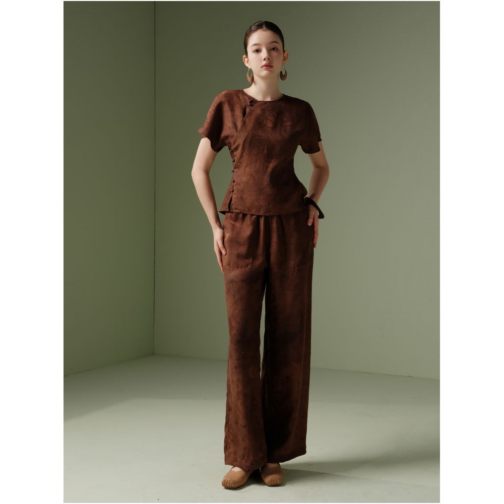 100 mulberry silk dragon patterned Xiangyun yarn Reversible straight leg pants and Chinese style top image 22