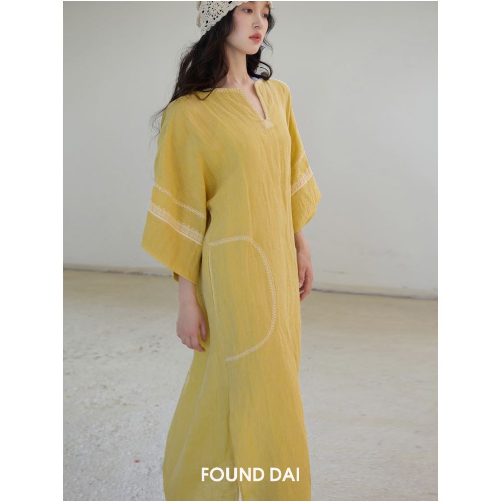 50 hemp and 50 linen geometric embroidery loose robe dress image 17