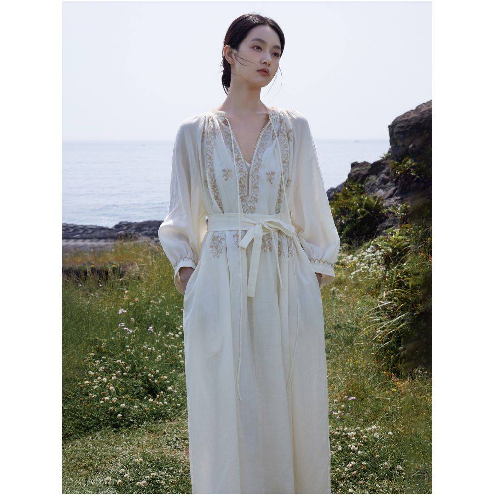 Lyocell Ramie Stir Frying Craft French Nostalgic Embroidery Two Wear Dress image 7
