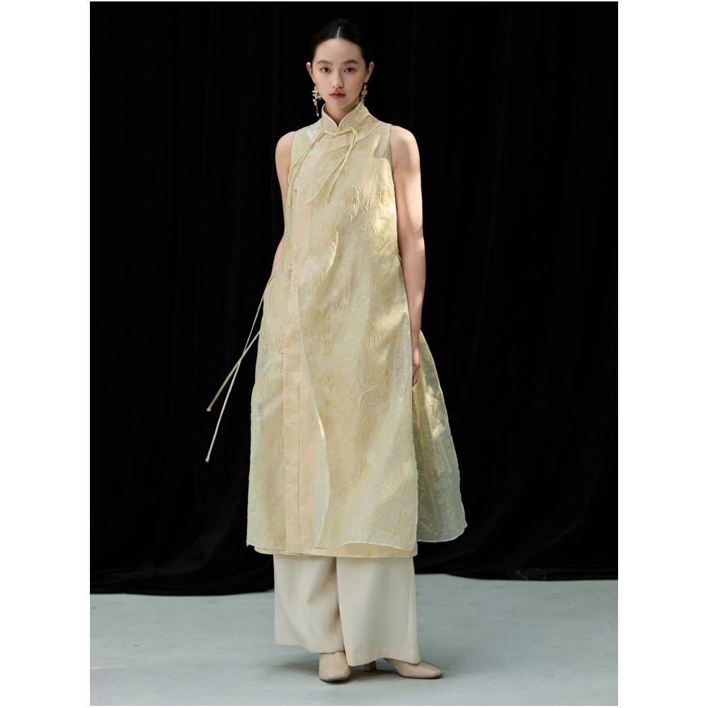 Two layer fabric gold wire jacquard grape knot buckle new Chinese cotton vest dress sold out without replenishment image 10