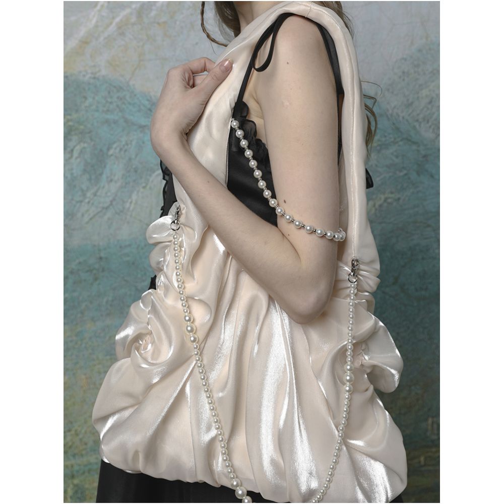 Lactose Studio Apricot Bright Silk Satin Fairy Cloud Bag Pearl Shoulder Strap Detachable Versatile Single Shoulder image 2