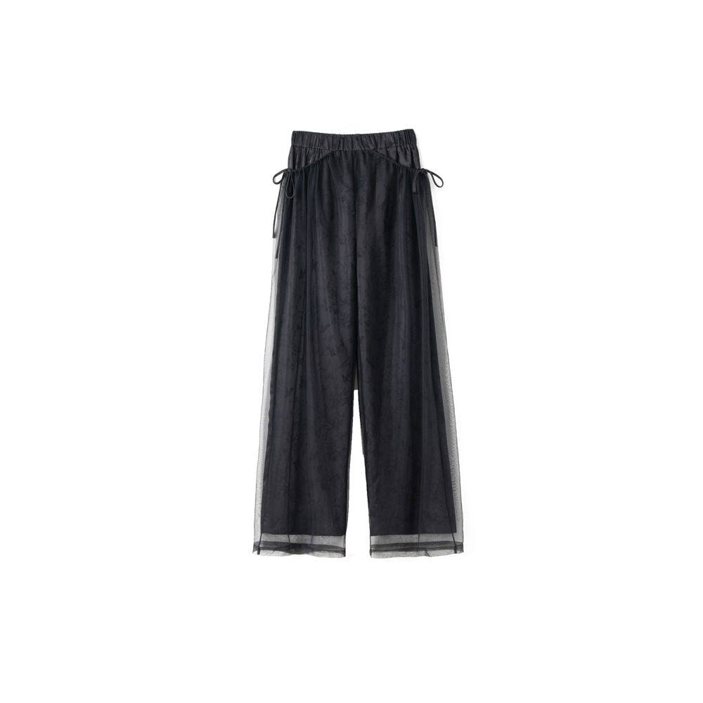 Original Chinese style jacquard mesh double layer wide leg pants from Weiyuanlu summer new versatile casual pants in apricot color image 12