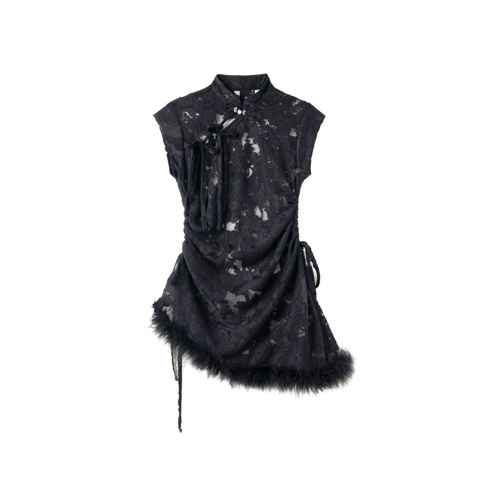 Tail Kite Record Original Black New Chinese style Burnt Flower Asymmetric Design Top Chinese Style Versatile Heavy Industry Summer New Style image 7