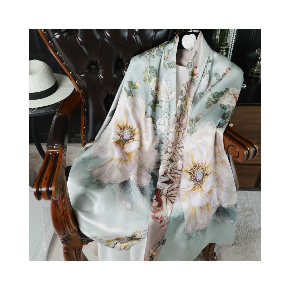 Double sided dual purpose silk buckle shawl scarf mulberry silk scarf qipao outfit mother s gift for mother and mother in law image 0