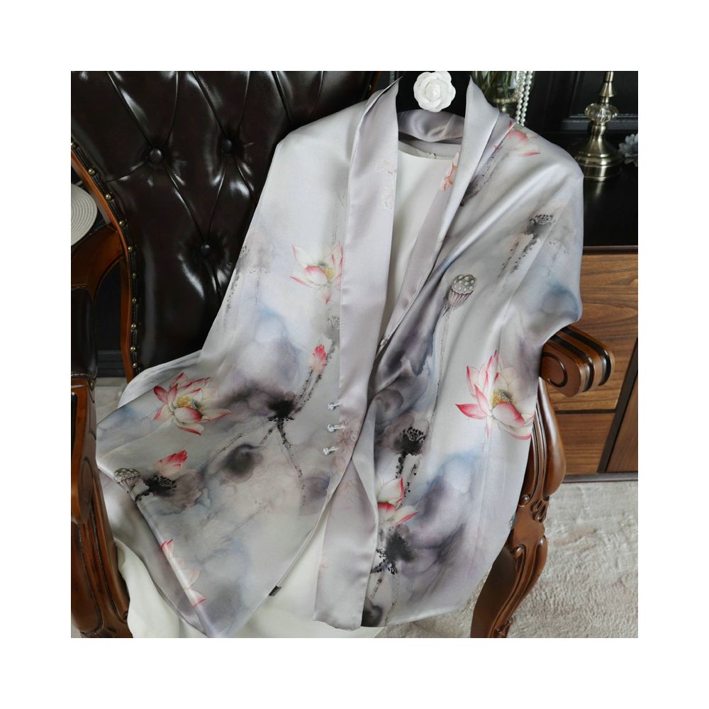 Double sided dual purpose silk buckle shawl scarf mulberry silk scarf qipao outfit mother s gift for mother and mother in law image 1