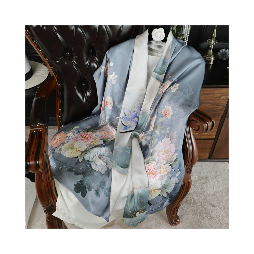Double sided dual purpose silk buckle shawl scarf mulberry silk scarf qipao outfit mother s gift for mother and mother in law image 7