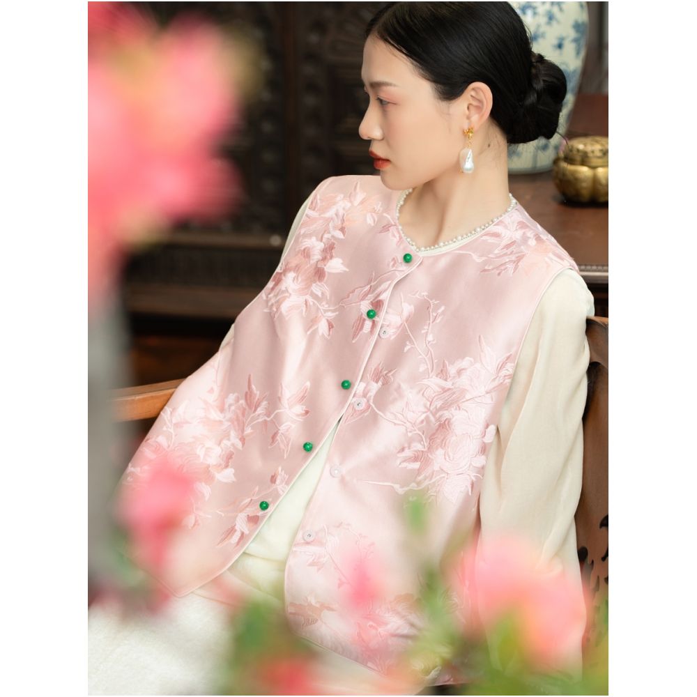 Limited time clearance price CPP1366 double sided wearable silk hair peony embroidery Chinese retro vest new Chinese women s clothing image 3