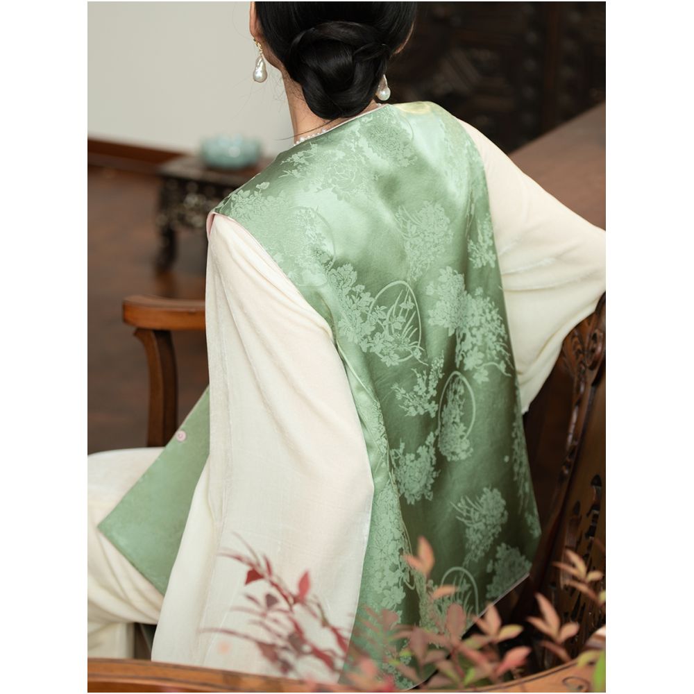 Limited time clearance price CPP1366 double sided wearable silk hair peony embroidery Chinese retro vest new Chinese women s clothing image 5