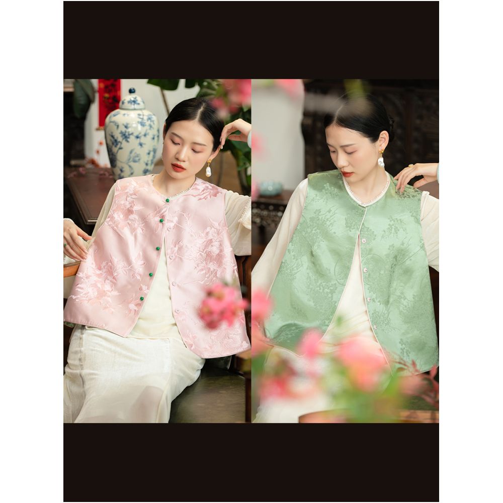 Limited time clearance price CPP1366 double sided wearable silk hair peony embroidery Chinese retro vest new Chinese women s clothing image 0