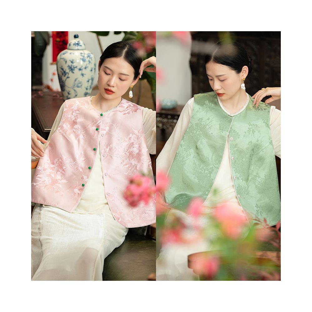 Limited time clearance price CPP1366 double sided wearable silk hair peony embroidery Chinese retro vest new Chinese women s clothing image 41