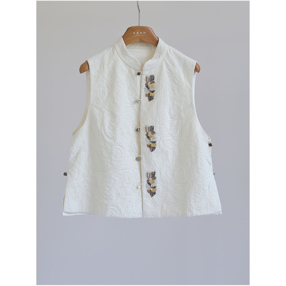 Nail bead embroidery fashionable new Chinese style cotton and wool set women s Chinese style mixed and matched vest high waisted split skirt M51096 image 26
