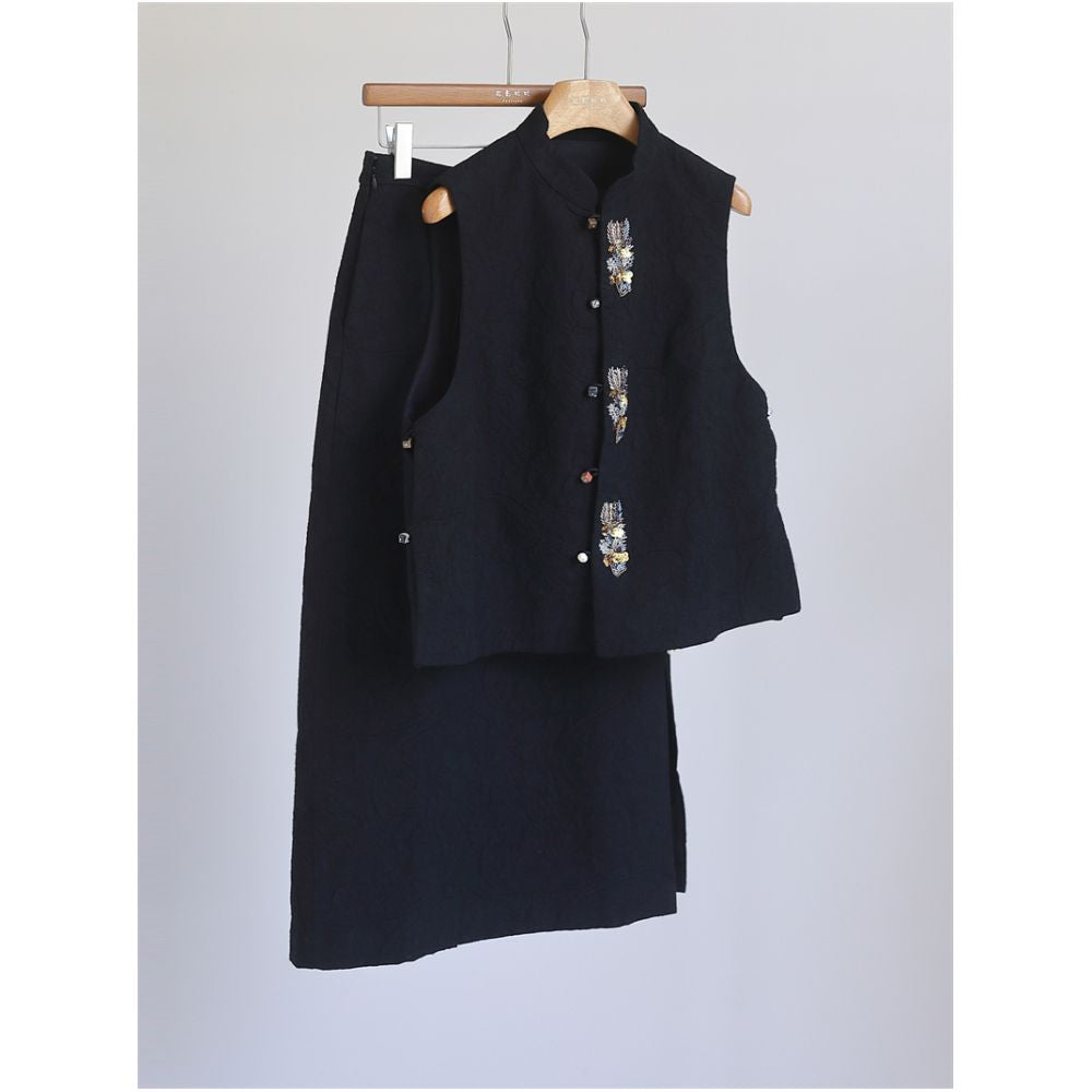 Nail bead embroidery fashionable new Chinese style cotton and wool set women s Chinese style mixed and matched vest high waisted split skirt M51096 image 50