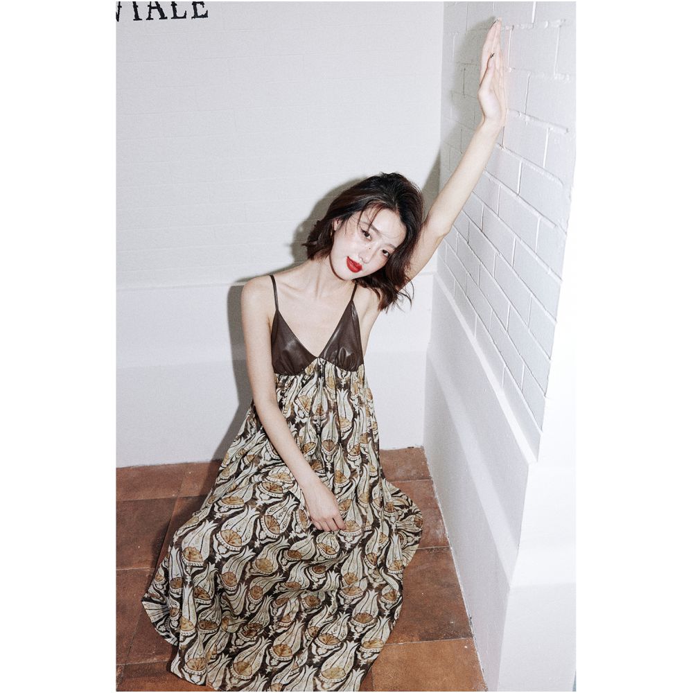 Rosebanks Boho chic whose DNA is in motion Vacation style contrasting colors big skirt suspender dress image 1