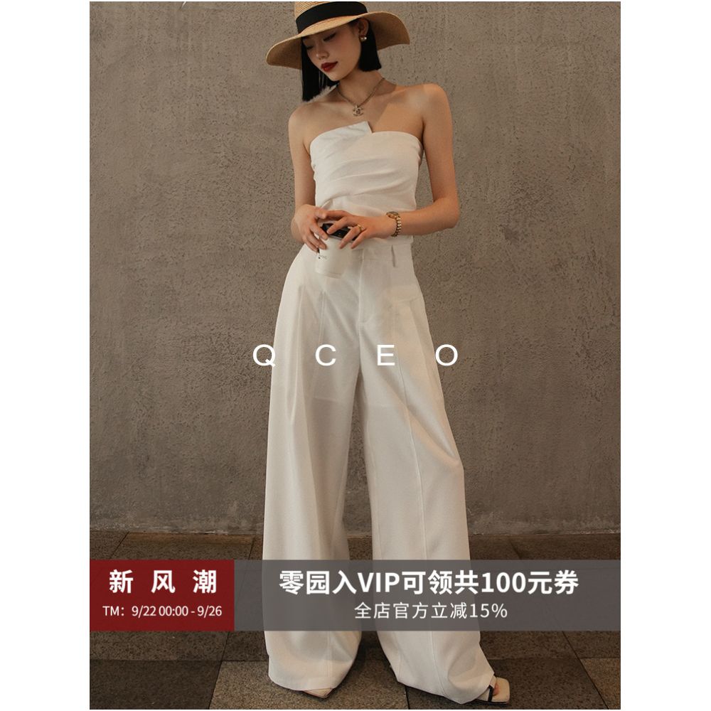 QCEO du Home Design Simple Versatile High End Line Deconstruction Wide Leg Pants Thin Straight Leg Floor Dragging Pants Women s Summer image 0