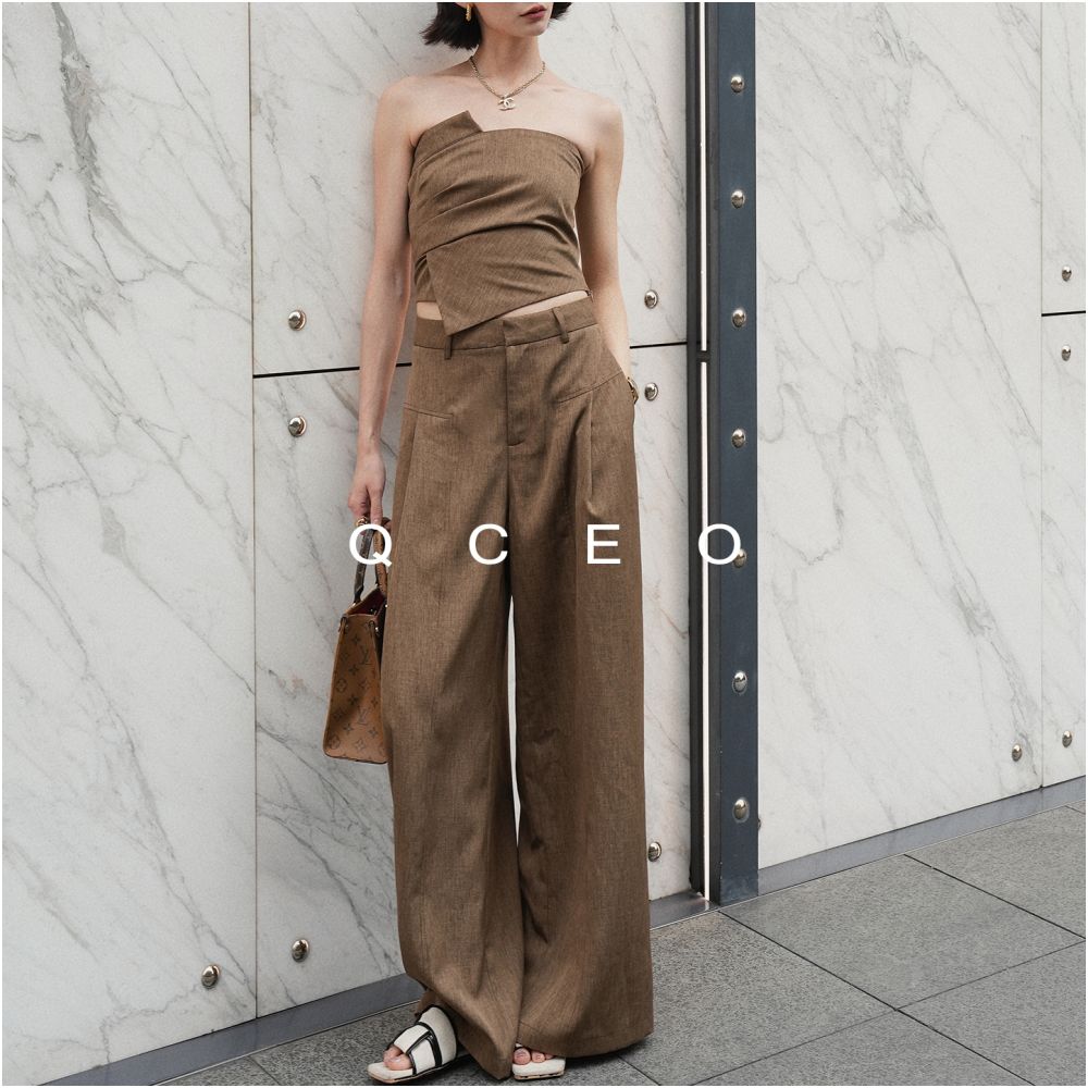 QCEO du Home Design Simple Versatile High End Line Deconstruction Wide Leg Pants Thin Straight Leg Floor Dragging Pants Women s Summer image 21