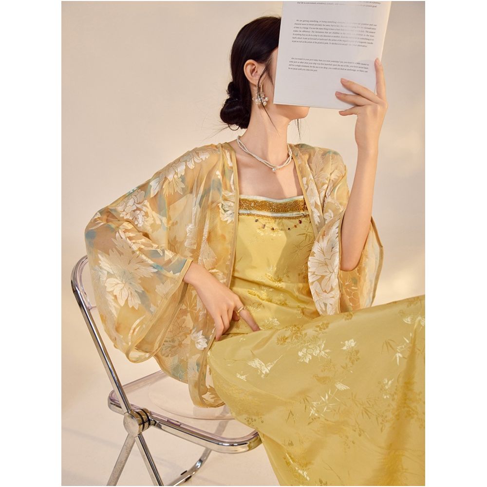 Tang Dou Gao Ding Yun Ran Kui New Chinese style Retro cardigan Chiffon Sunscreen jacket Strap skirt Dress image 2