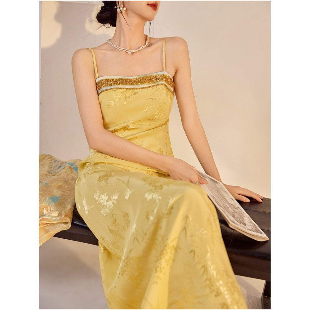 Tang Dou Gao Ding Yun Ran Kui New Chinese style Retro cardigan Chiffon Sunscreen jacket Strap skirt Dress image 3