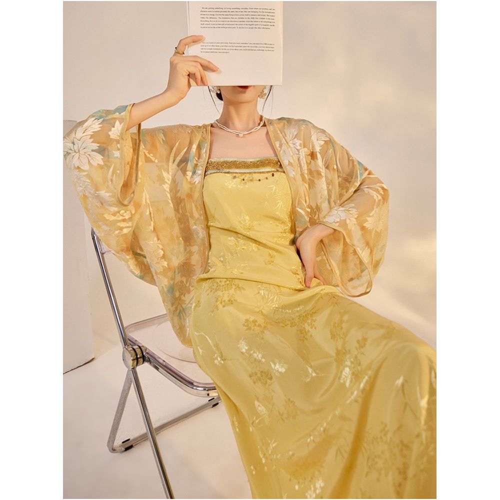 Tang Dou Gao Ding Yun Ran Kui New Chinese style Retro cardigan Chiffon Sunscreen jacket Strap skirt Dress image 4