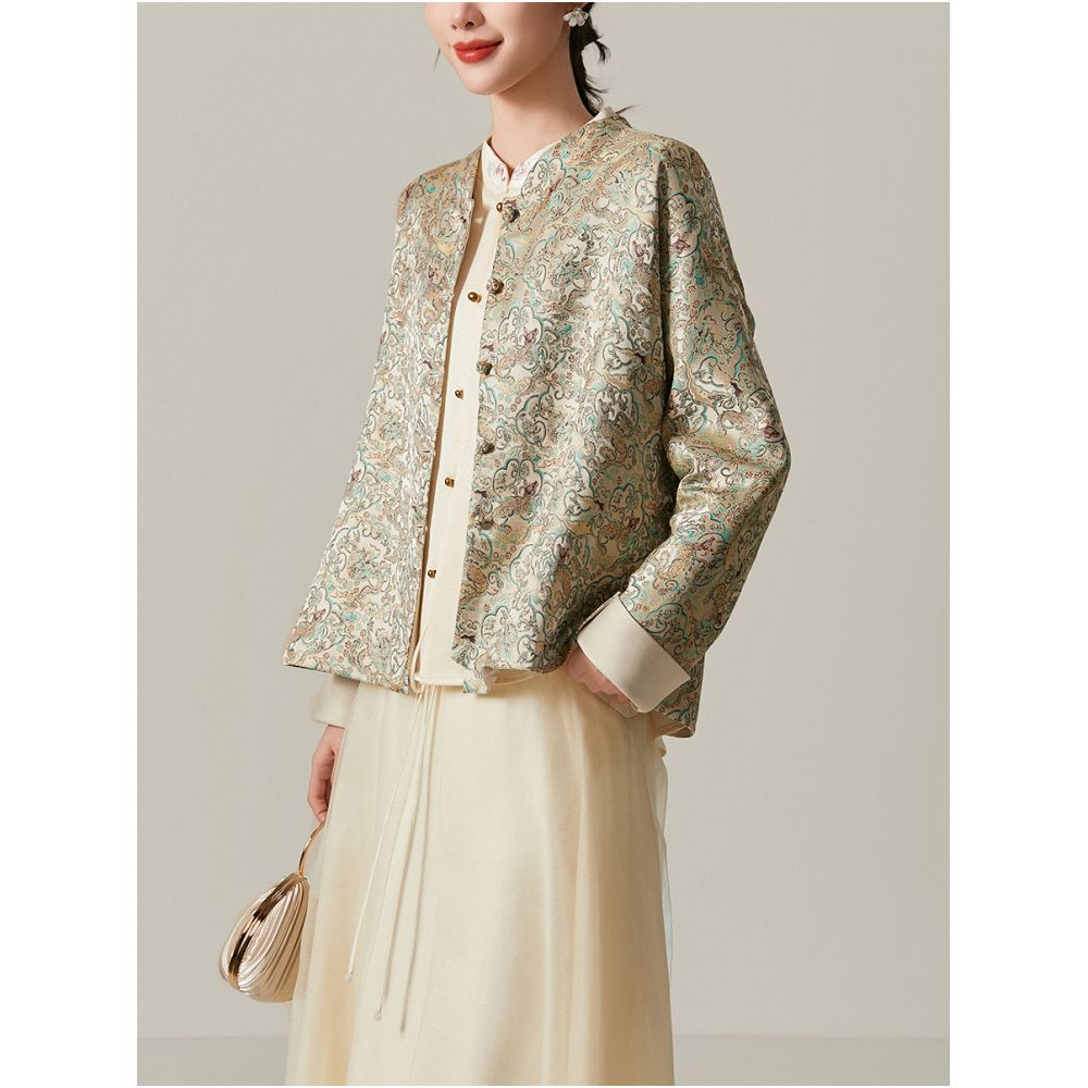 Jianman Huan Ying Long Pattern New Chinese Traditional Pattern Fabric Glossy Loose Top Coat for Women image 0