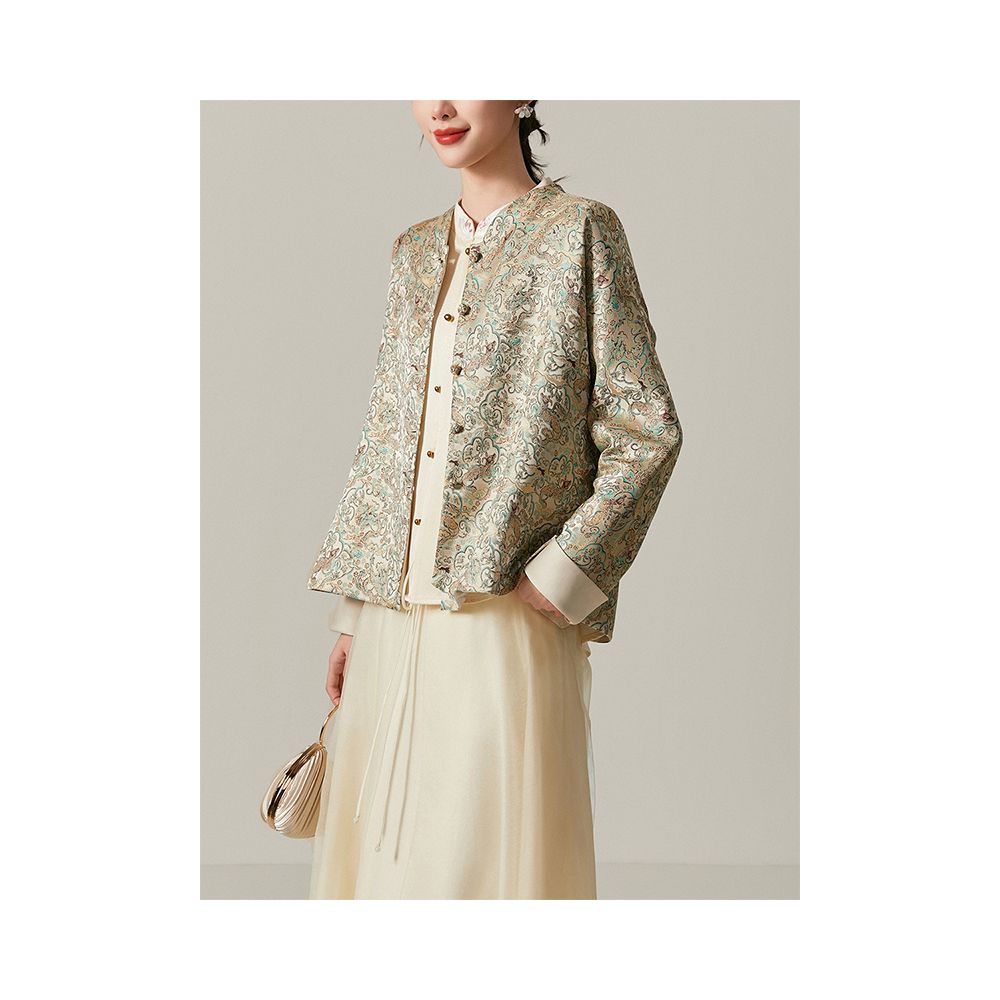 Jianman Huan Ying Long Pattern New Chinese Traditional Pattern Fabric Glossy Loose Top Coat for Women image 9