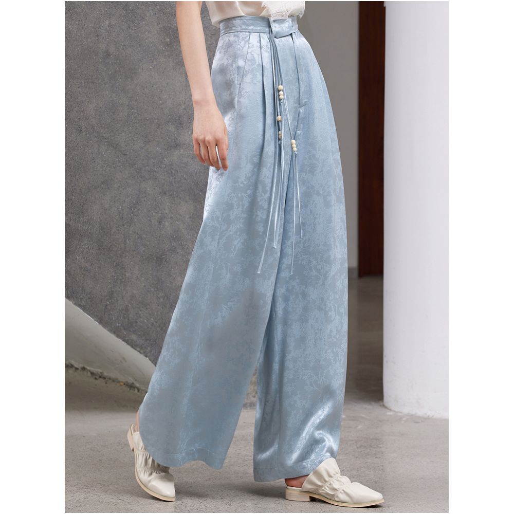New Chinese style jacquard vinegar loose and versatile straight leg wide leg pants casual pants J42K705 both inside and outside the boundary image 2