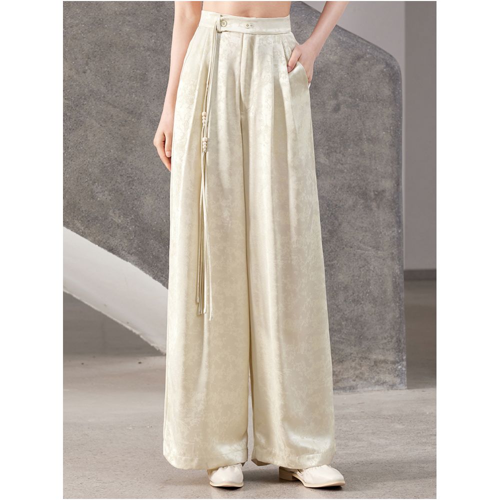 New Chinese style jacquard vinegar loose and versatile straight leg wide leg pants casual pants J42K705 both inside and outside the boundary image 4