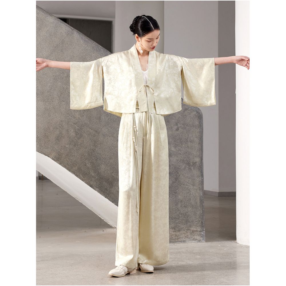 New Chinese style jacquard vinegar loose and versatile straight leg wide leg pants casual pants J42K705 both inside and outside the boundary image 5