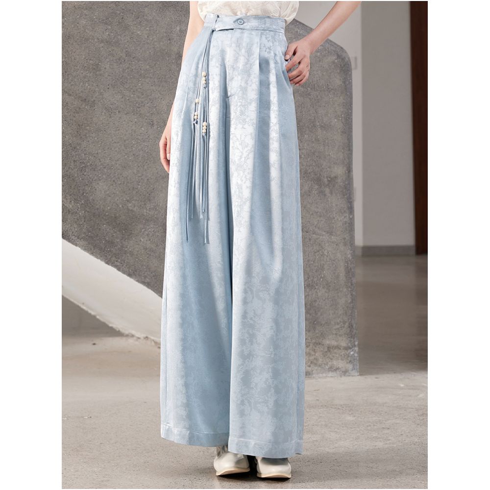 New Chinese style jacquard vinegar loose and versatile straight leg wide leg pants casual pants J42K705 both inside and outside the boundary image 0