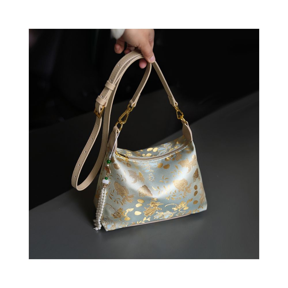 Qian Xiaoping Goldfish Algae Song Jin Underarm Bag Intangible Cultural Heritage Mulberry Silk Crossbody Bag Chinese Style Bag Single Shoulder Gift Women s Bag image 2