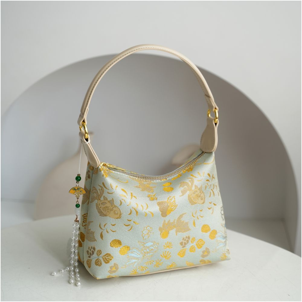 Qian Xiaoping Goldfish Algae Song Jin Underarm Bag Intangible Cultural Heritage Mulberry Silk Crossbody Bag Chinese Style Bag Single Shoulder Gift Women s Bag image 14