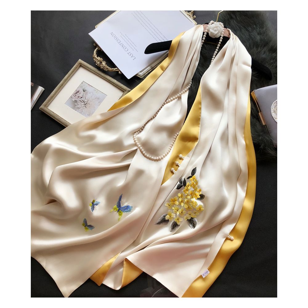 Hangzhou silk high end silk embroidered scarf with buckle women s mulberry silk Su embroidery shawl external silk scarf mother s gift image 2