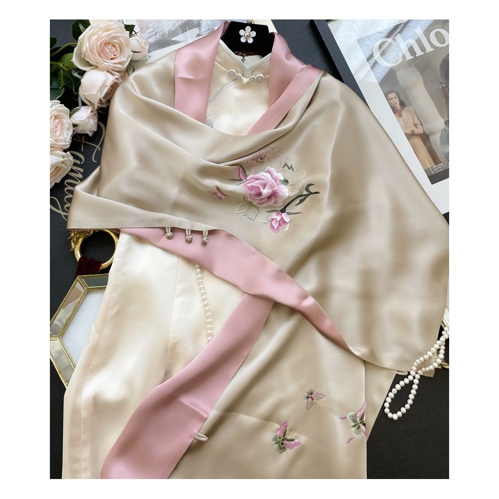Hangzhou silk high end silk embroidered scarf with buckle women s mulberry silk Su embroidery shawl external silk scarf mother s gift image 3