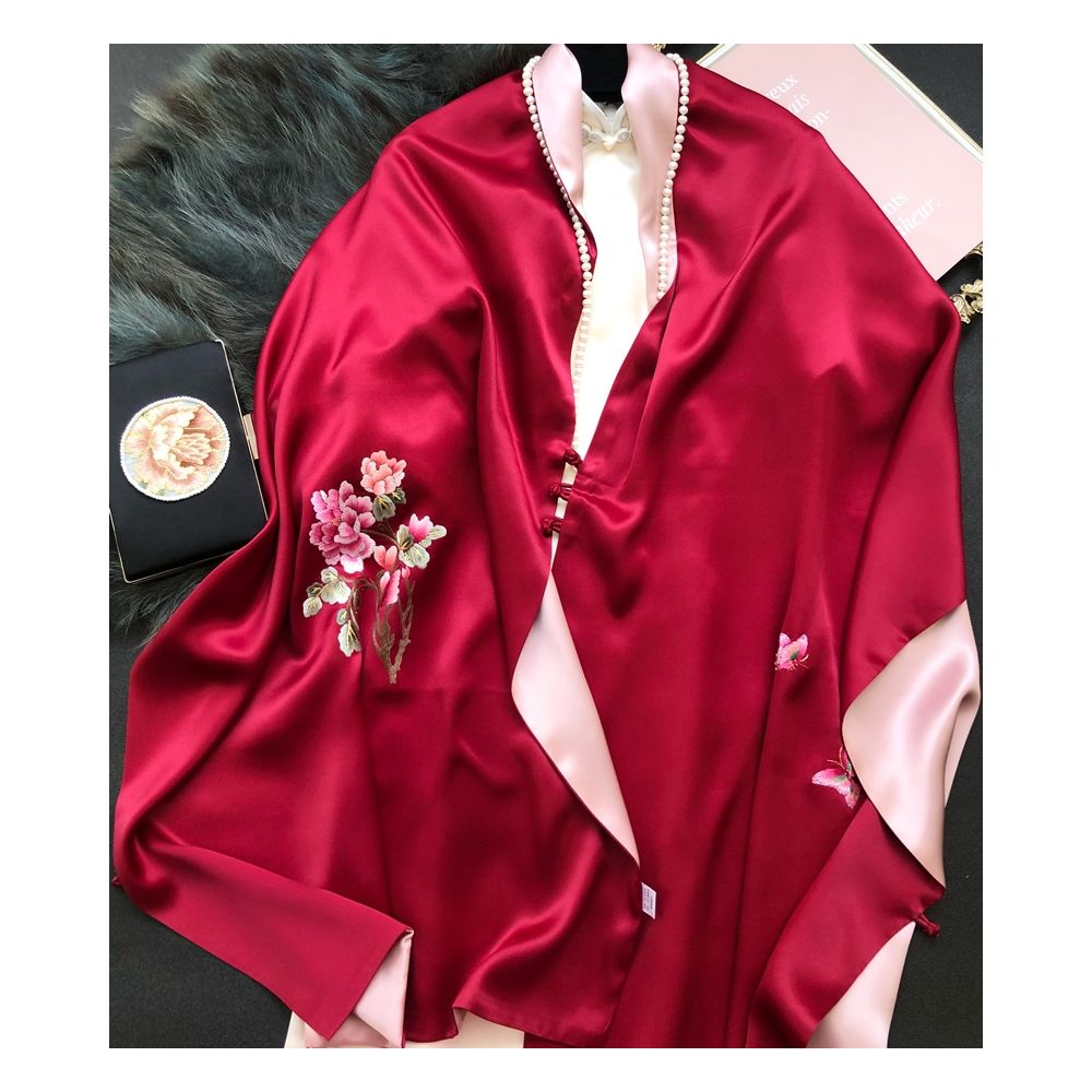 Hangzhou silk high end silk embroidered scarf with buckle women s mulberry silk Su embroidery shawl external silk scarf mother s gift image 4