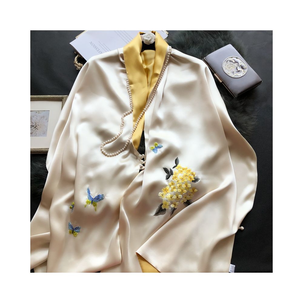 Hangzhou silk high end silk embroidered scarf with buckle women s mulberry silk Su embroidery shawl external silk scarf mother s gift image 0
