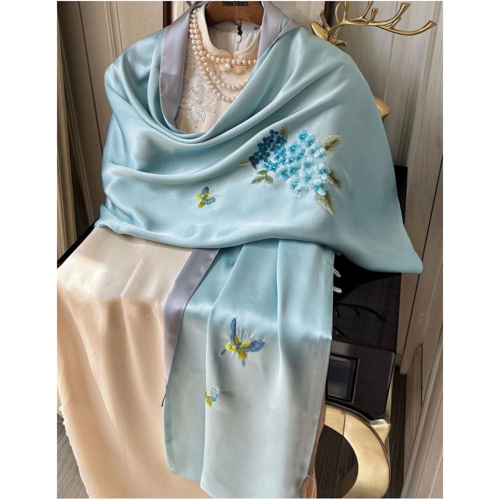Hangzhou silk high end silk embroidered scarf with buckle women s mulberry silk Su embroidery shawl external silk scarf mother s gift image 9