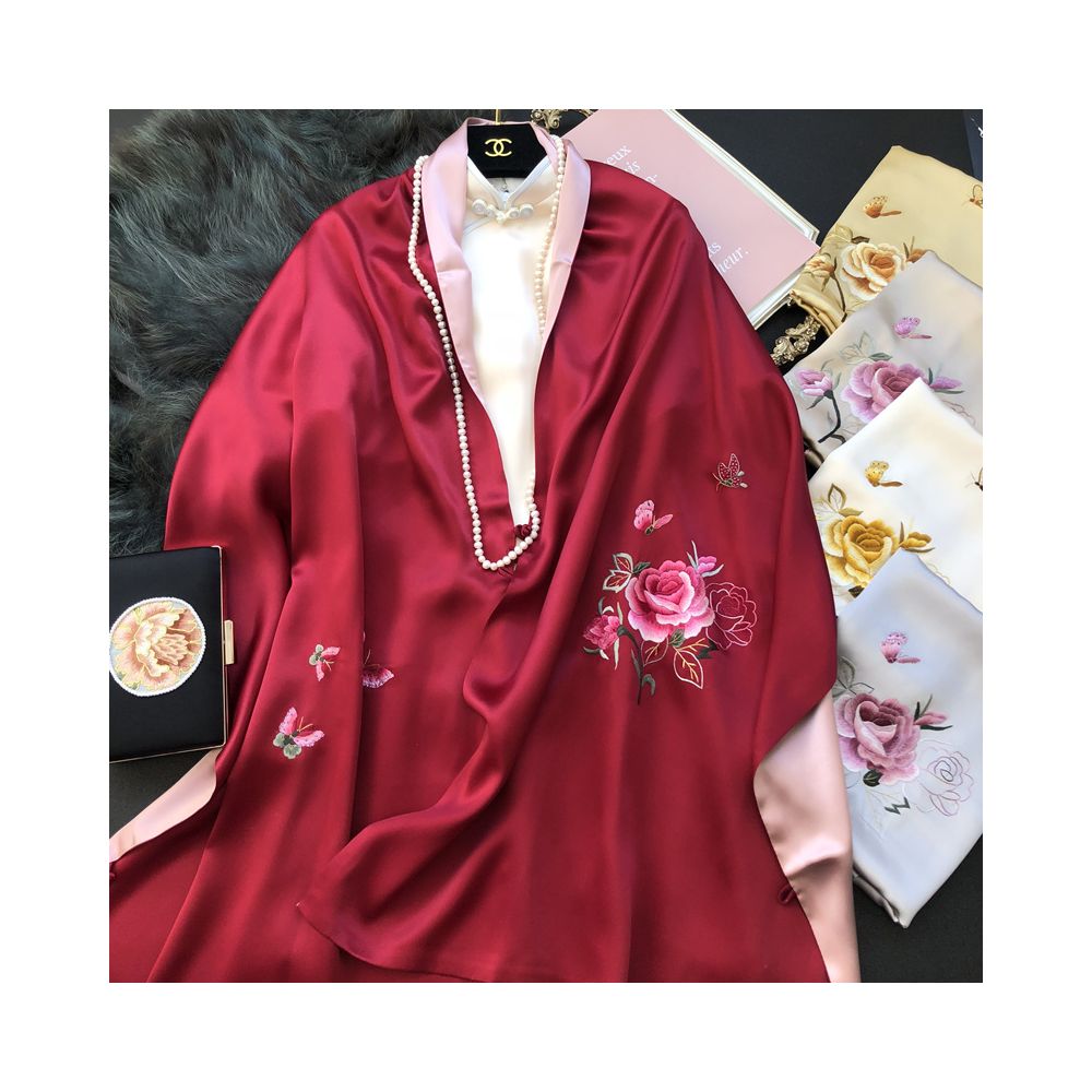 Hangzhou silk high end silk embroidered scarf with buckle women s mulberry silk Su embroidery shawl external silk scarf mother s gift image 22