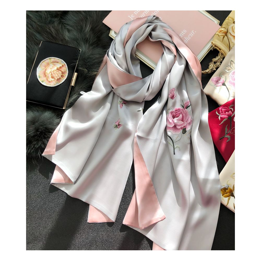 Hangzhou silk high end silk embroidered scarf with buckle women s mulberry silk Su embroidery shawl external silk scarf mother s gift image 26