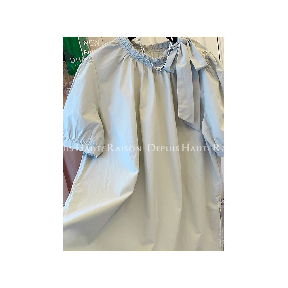 Size up 300 pounds bow tie tied short sleeved shirt top for men s summer new loose half sleeved doll shirt ins image 1