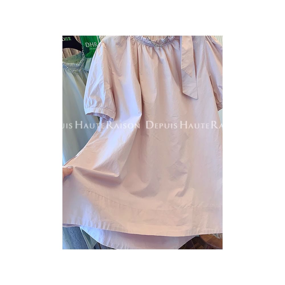 Size up 300 pounds bow tie tied short sleeved shirt top for men s summer new loose half sleeved doll shirt ins image 4