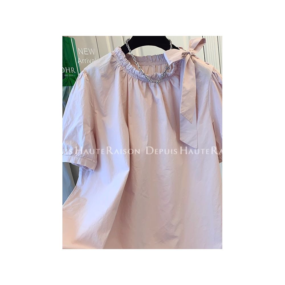 Size up 300 pounds bow tie tied short sleeved shirt top for men s summer new loose half sleeved doll shirt ins image 5