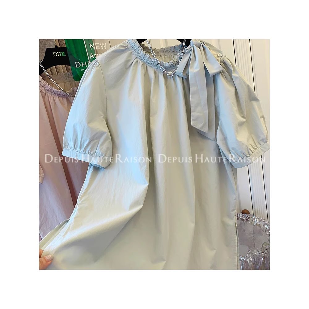 Size up 300 pounds bow tie tied short sleeved shirt top for men s summer new loose half sleeved doll shirt ins image 41