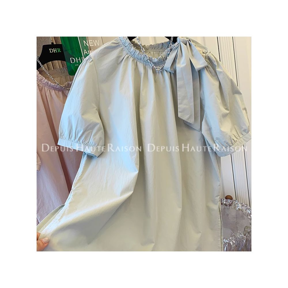 Size up 300 pounds bow tie tied short sleeved shirt top for men s summer new loose half sleeved doll shirt ins image 51