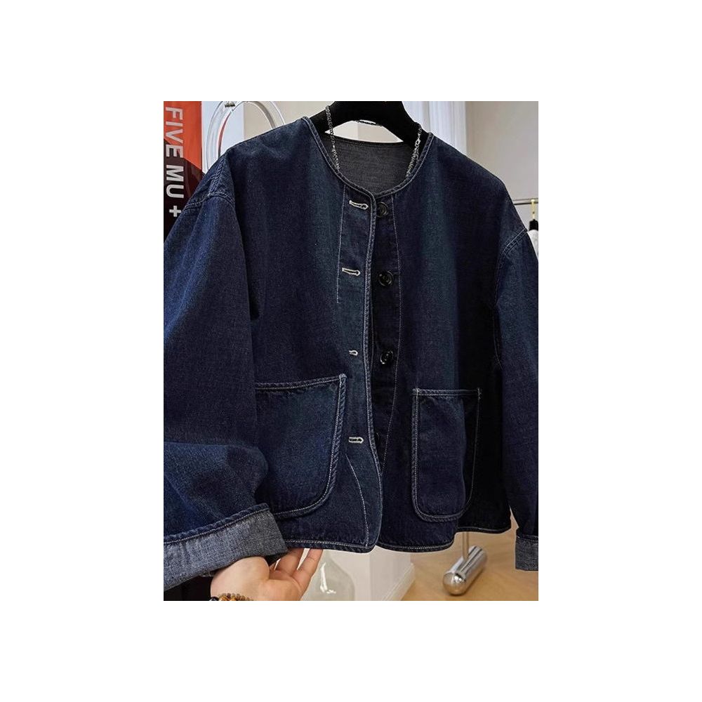 Plus size 300 pounds atmospheric and personalized round neck casual denim anti roll jacket for men and women 2025 Spring and Autumn new trend image 0