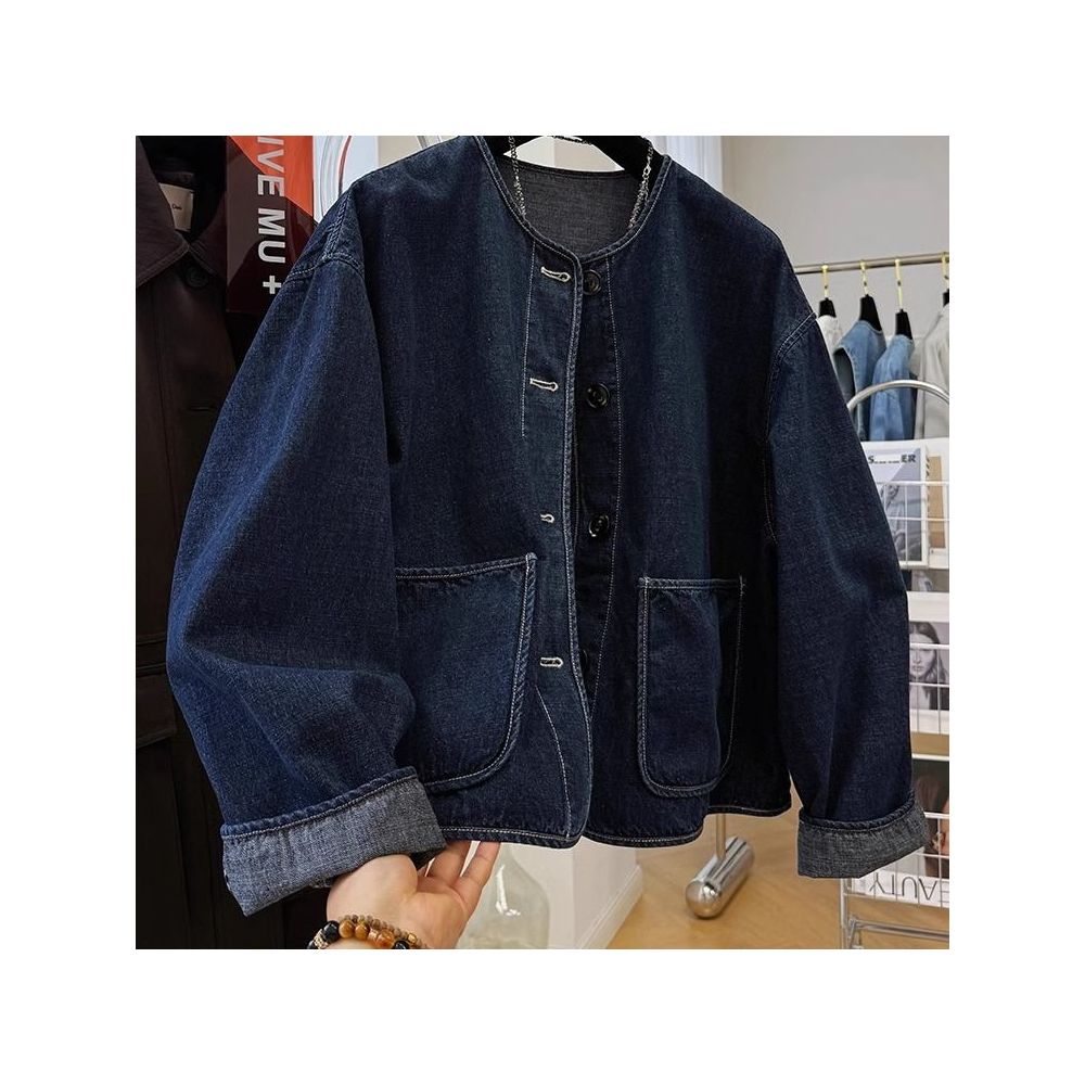 Plus size 300 pounds atmospheric and personalized round neck casual denim anti roll jacket for men and women 2025 Spring and Autumn new trend image 19