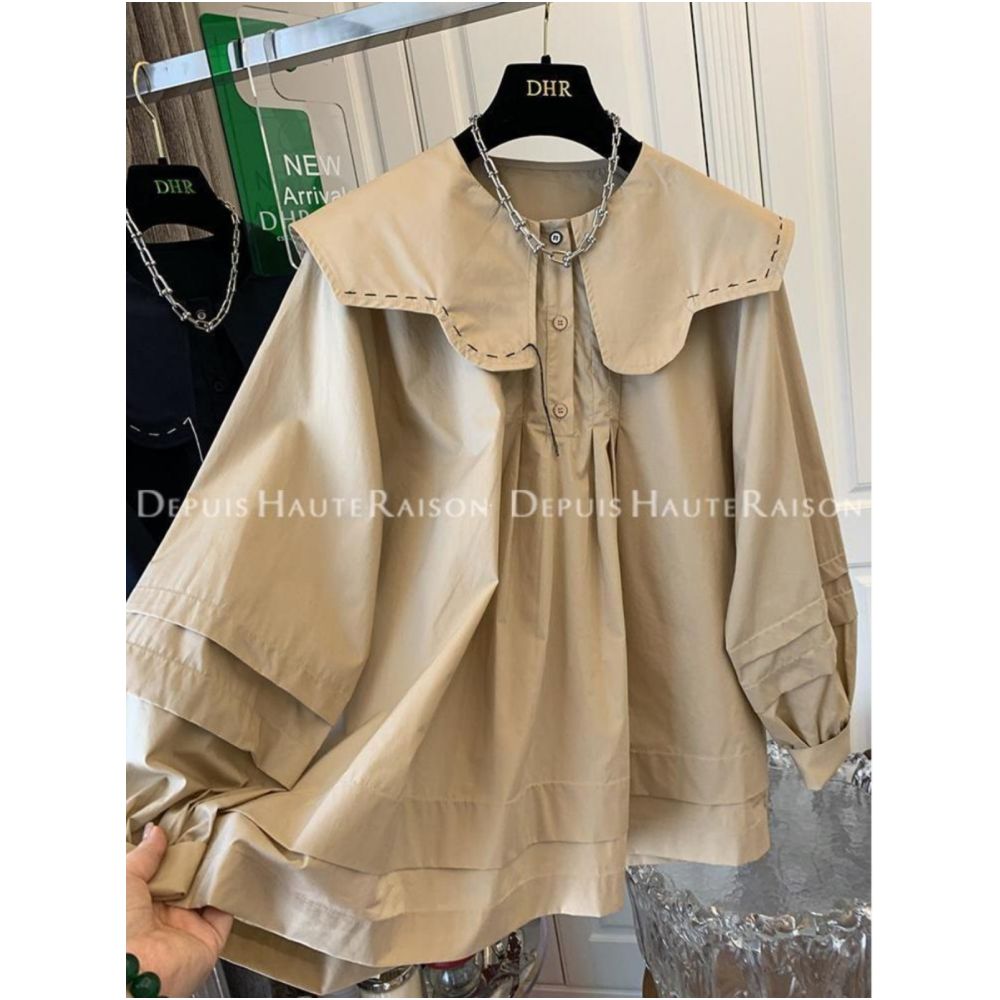 Extra Large 2 300 pounds French Petal Doll Collar Cotton Shirt Top for Men and Women Loose and Concealed Trendy Design image 0